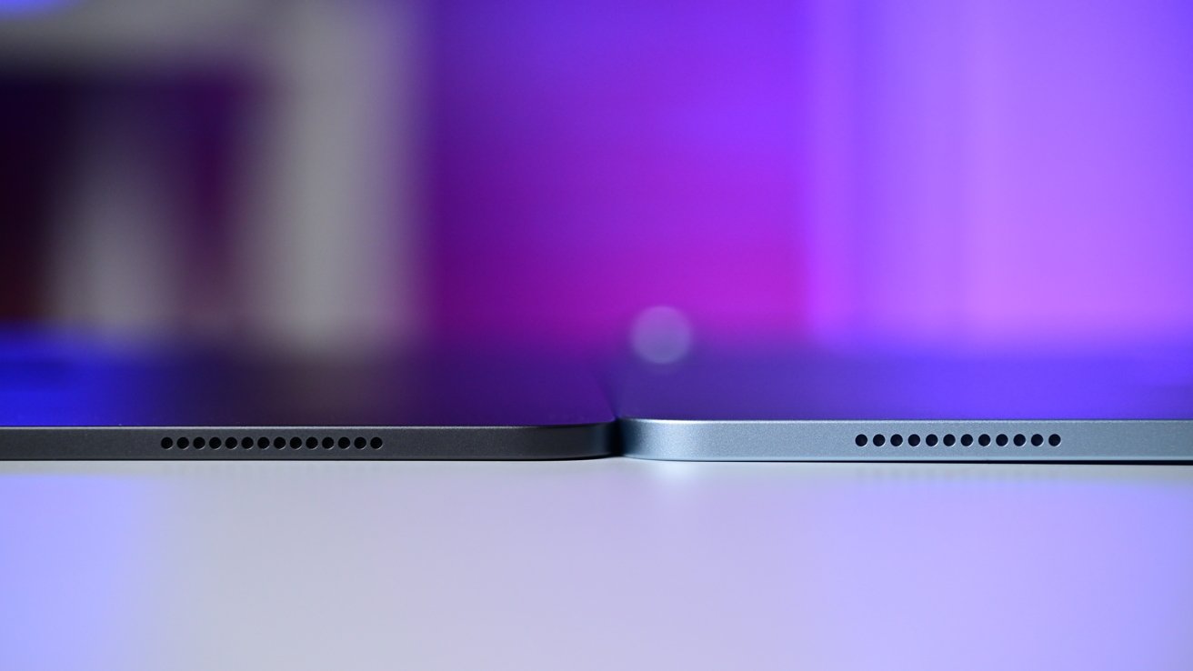 Comparing the thickness of the iPad Pro to the iPad Air by looking at the edges