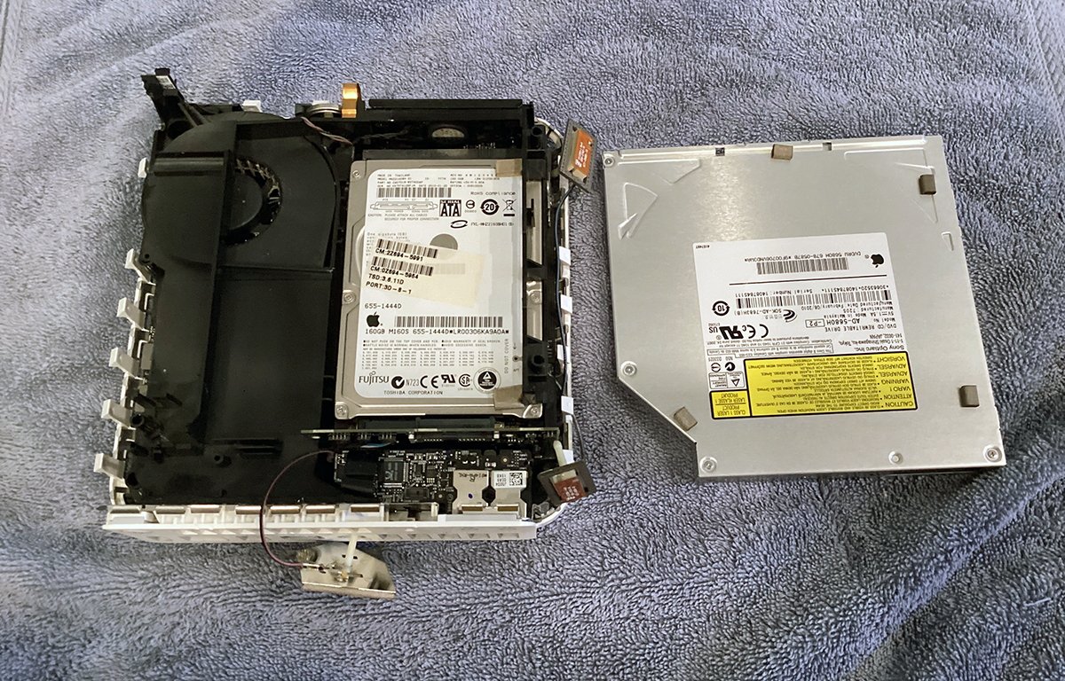 Mac mini DVD-R drive removed from carrier.