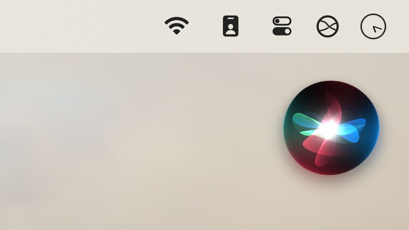 Los íconos de Wi-Fi, red móvil y notificaciones se encuentran en la parte superior.  A continuación se muestra un colorido icono circular de Siri sobre un fondo claro.