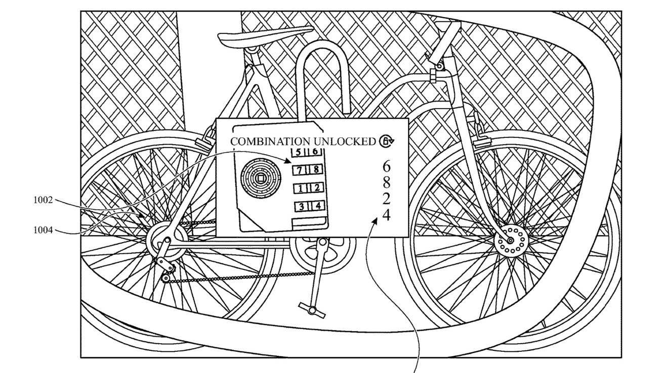 A bicycle secured with a U-lock shows an unlocked combination code: 5116, displayed on a small digital panel. Background features a diamond pattern.