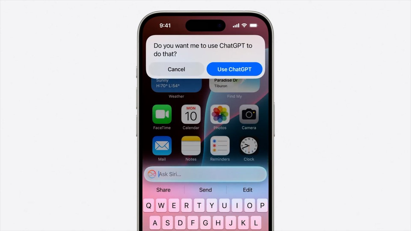 An iPhone with a popup asking to use chatGPT for a question