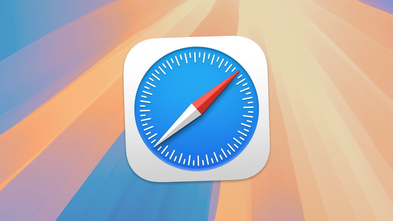 Rounded app icon with a blue compass, red and white needle, against a colorful, abstract background with shades of blue and orange.