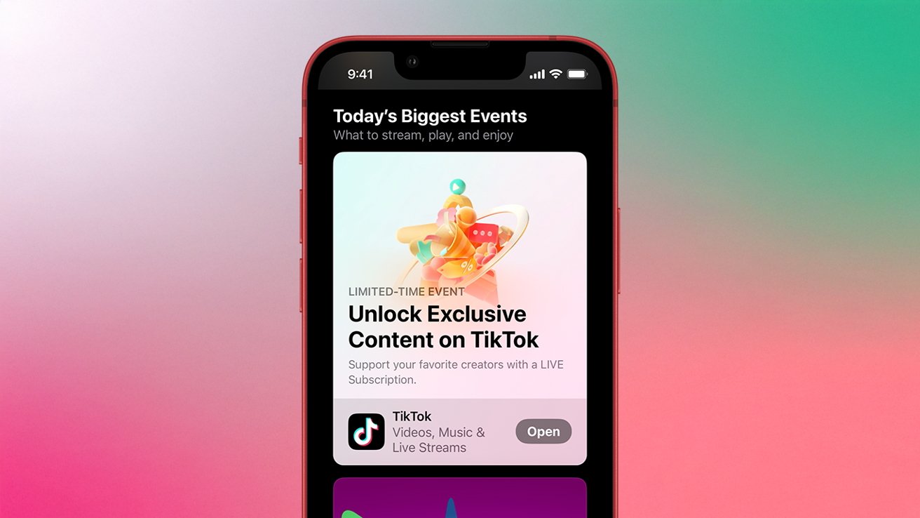 Smartphone screen displaying a TikTok event featuring exclusive content with a colorful abstract design.