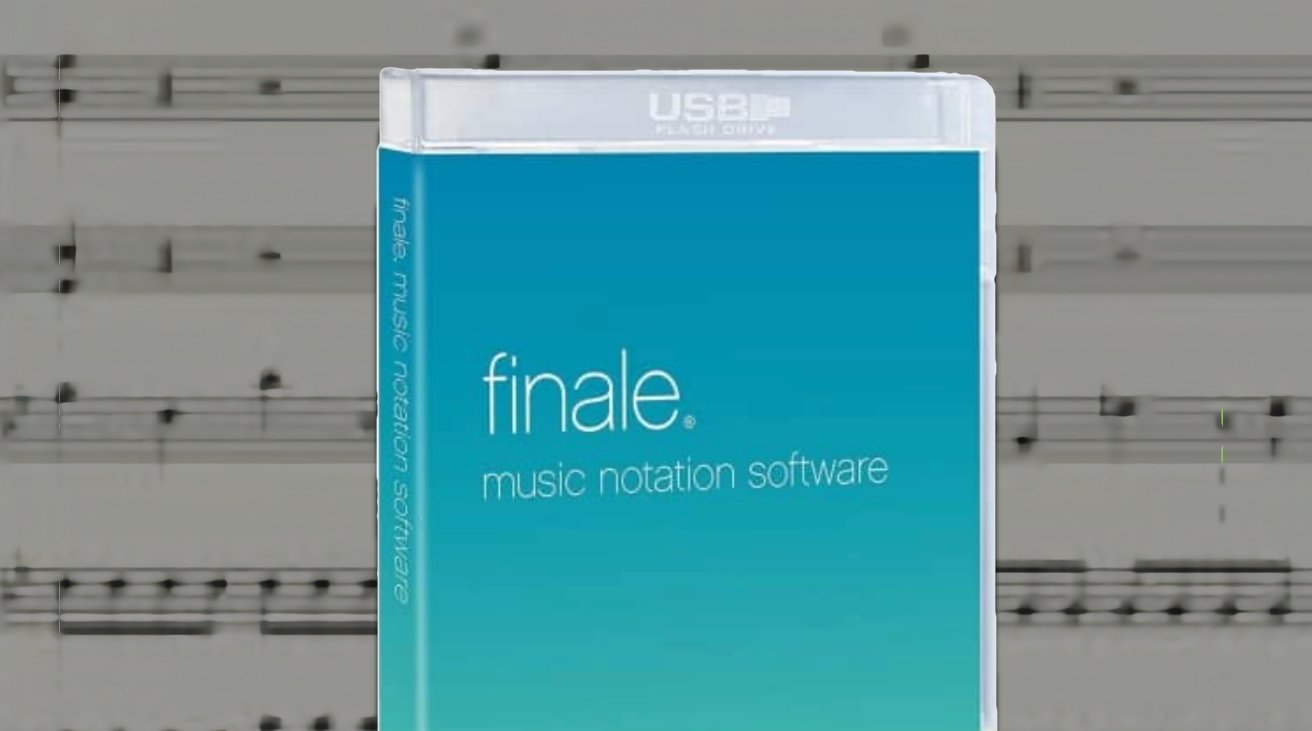 Cover of Finale music notation software with a teal background and sheet music in the background.