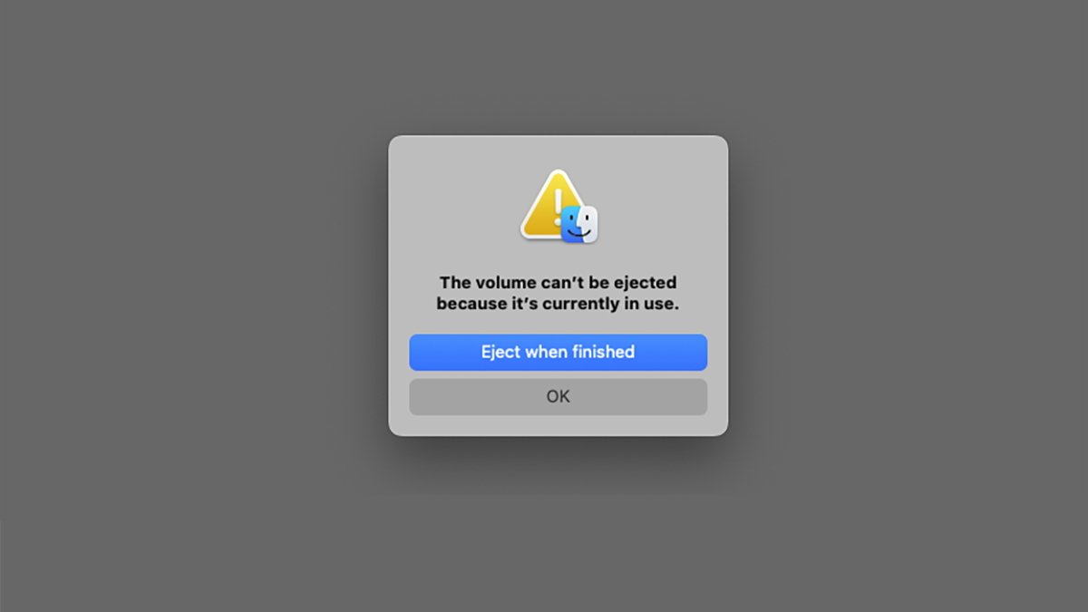 New volume Eject alert when trying to eject a volume with a copy in progress.