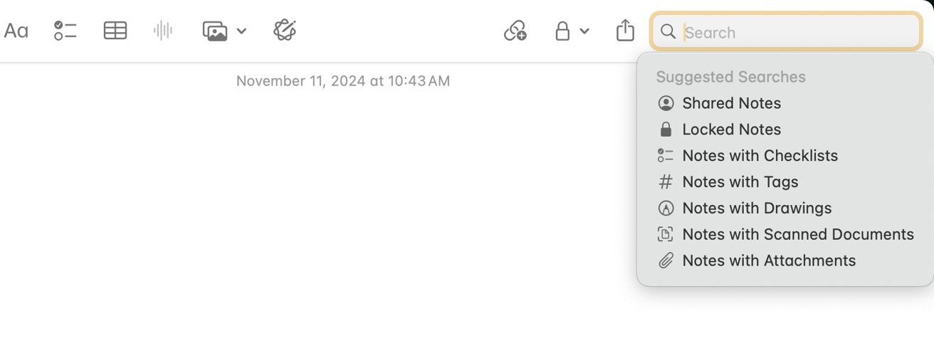 A digital interface with a search bar, suggested searches menu, and text displaying the date and time, November 11, 2024, at 10:43 AM.