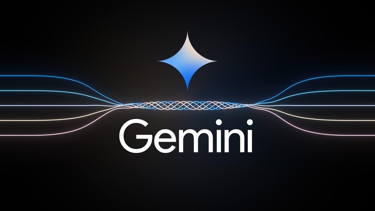 Dark background with a glowing blue and white star above the word Gemini, surrounded by wavy lines.