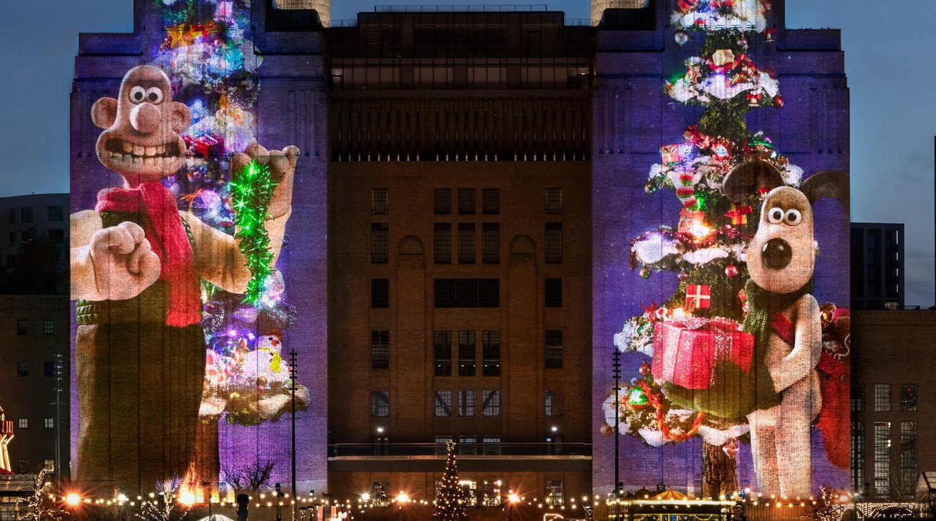 Wallace and Gromit light up Apple's UK headquarters for Christmas