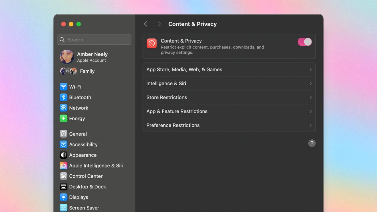 Computer settings panel showing privacy options with toggle switch, navigation sidebar with icons for Wi-Fi, Bluetooth, Network, Energy, and other system preferences.