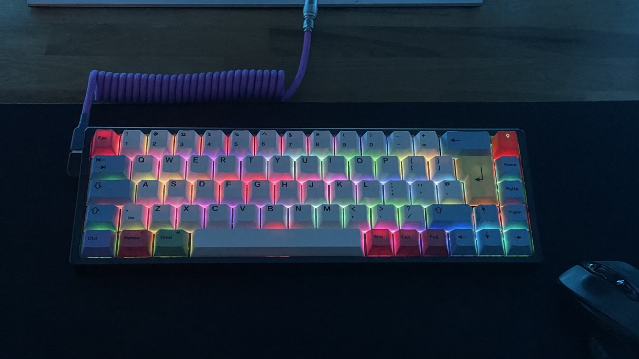 Keychron keyboard with white and colorful keycaps.