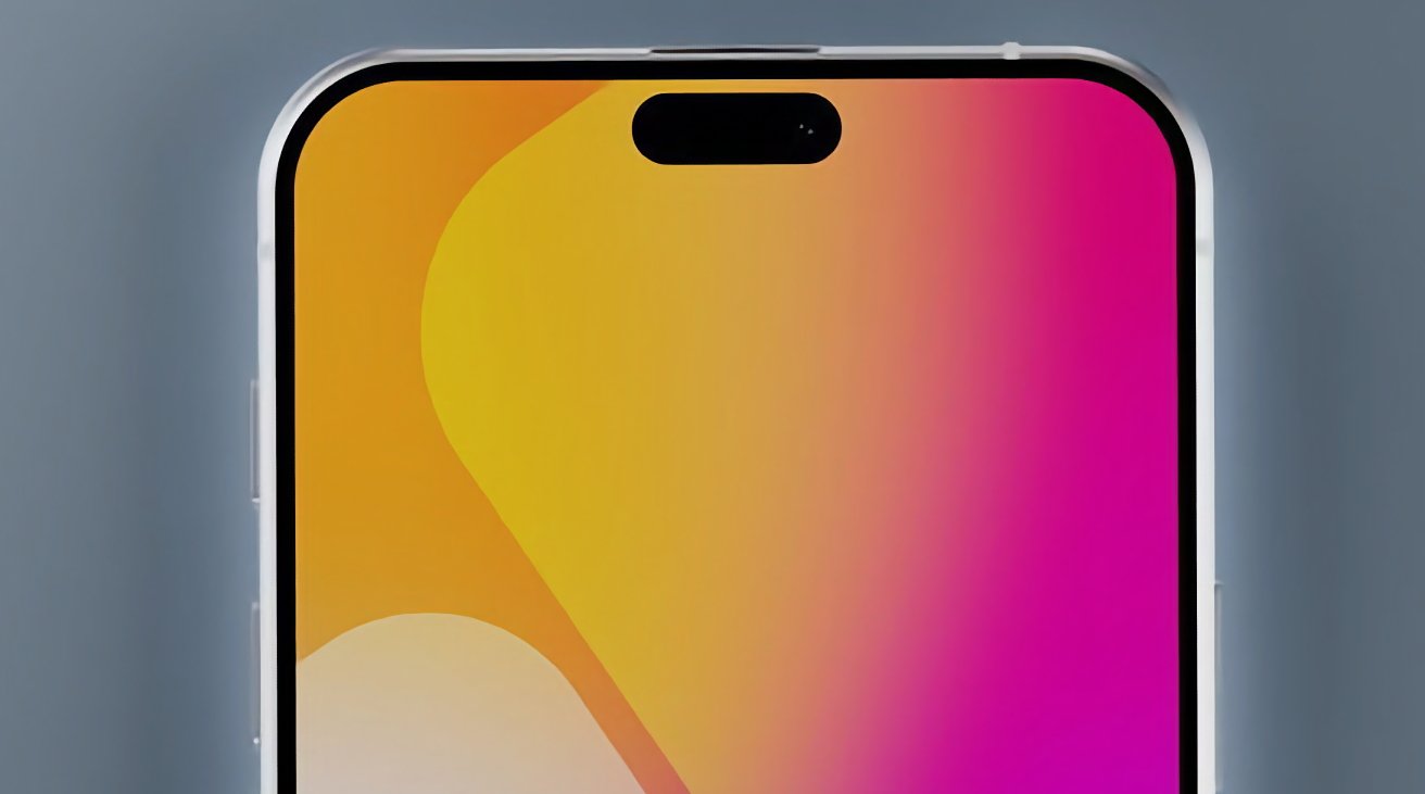 Smartphone screen close-up with vibrant gradient background, transitioning from yellow to pink, featuring minimal bezels and a small notch at the top.