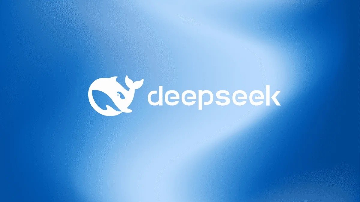 White whale logo and the word 'deepseek' on a blue gradient background.