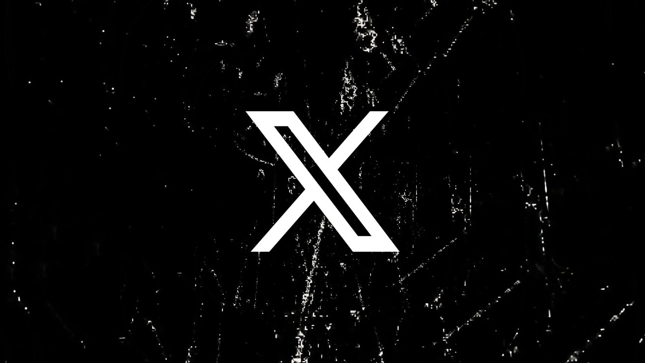 White X symbol on a black background with subtle speckled texture.