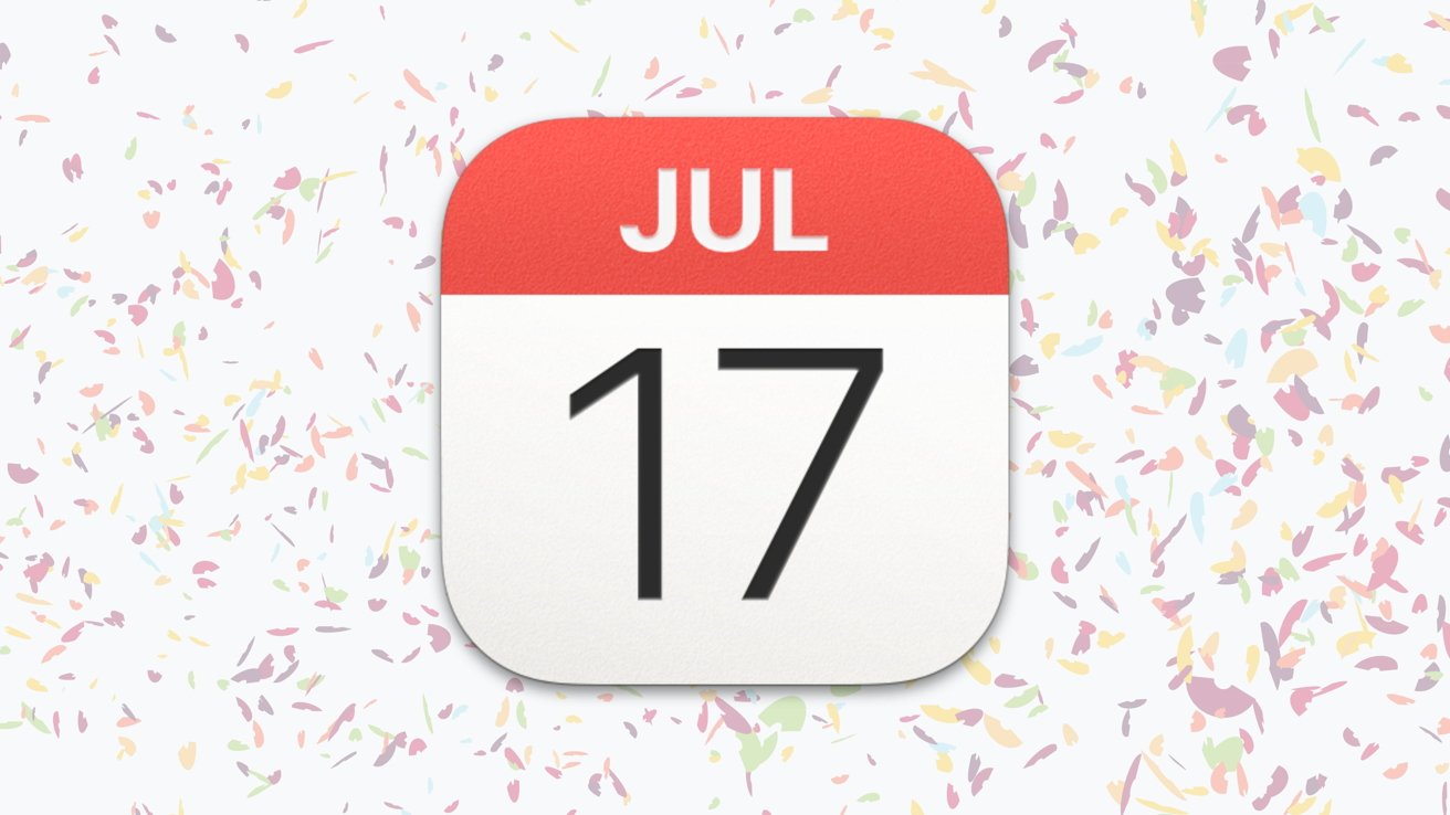 Calendar icon displaying 'JUL 17' on a red and white background with colorful confetti scattered around.