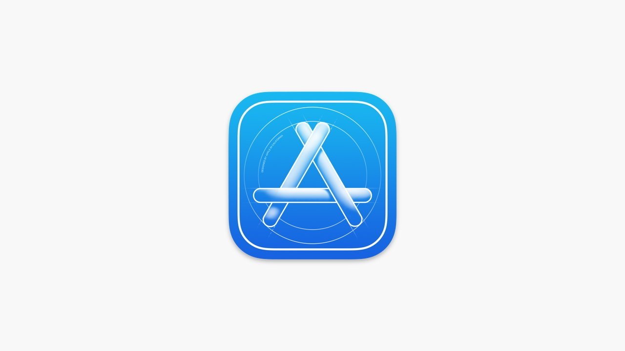 Blue app icon with white border, featuring a pencil, paintbrush, and ruler forming an 'A' shape, set against a blueprint background.