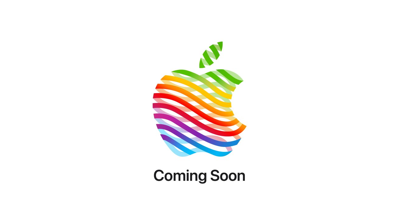 Colorful striped apple logo with green, yellow, red, and blue hues, featuring the words Coming Soon beneath it.