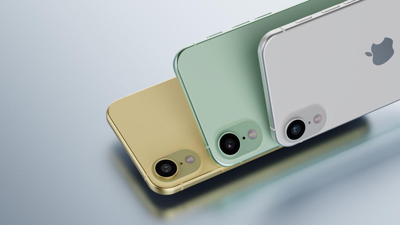 Three smartphones in gold, green, and silver, with visible rear cameras, resting against a light grey background.