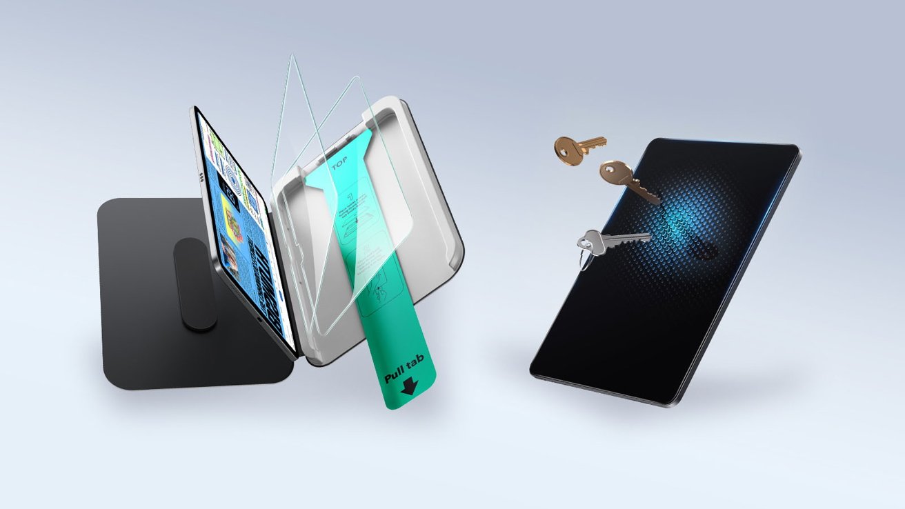 A smartphone with an ESR protective case, ESR Paper-Feel Magnetic Screen Protector, and keys nearby.