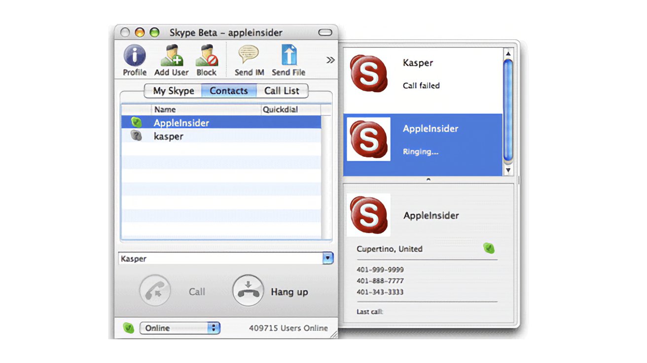 Screenshoft of an old version of Skype for the Mac