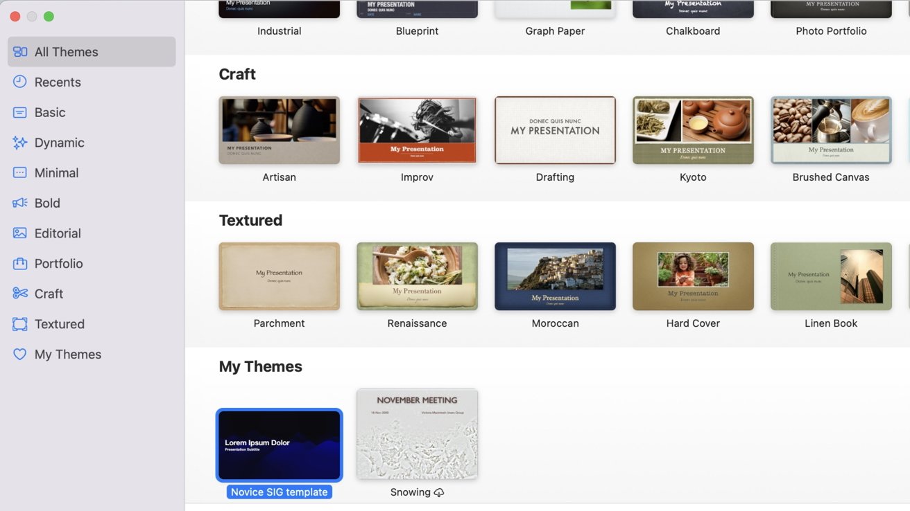 In apps like Pages and Keynote, you can create and save your own custom templates.