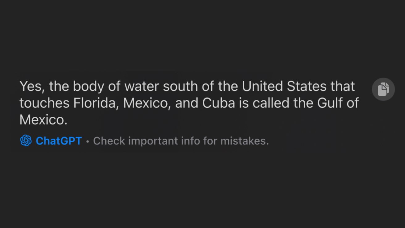 Text conversation explaining that the Gulf of Mexico touches Florida, Mexico, and Cuba, with a ChatGPT signature.