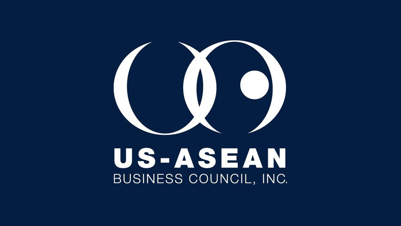 Stylized intertwining circles form a logo above the text 'US-ASEAN Business Council, Inc.' on a dark blue background.