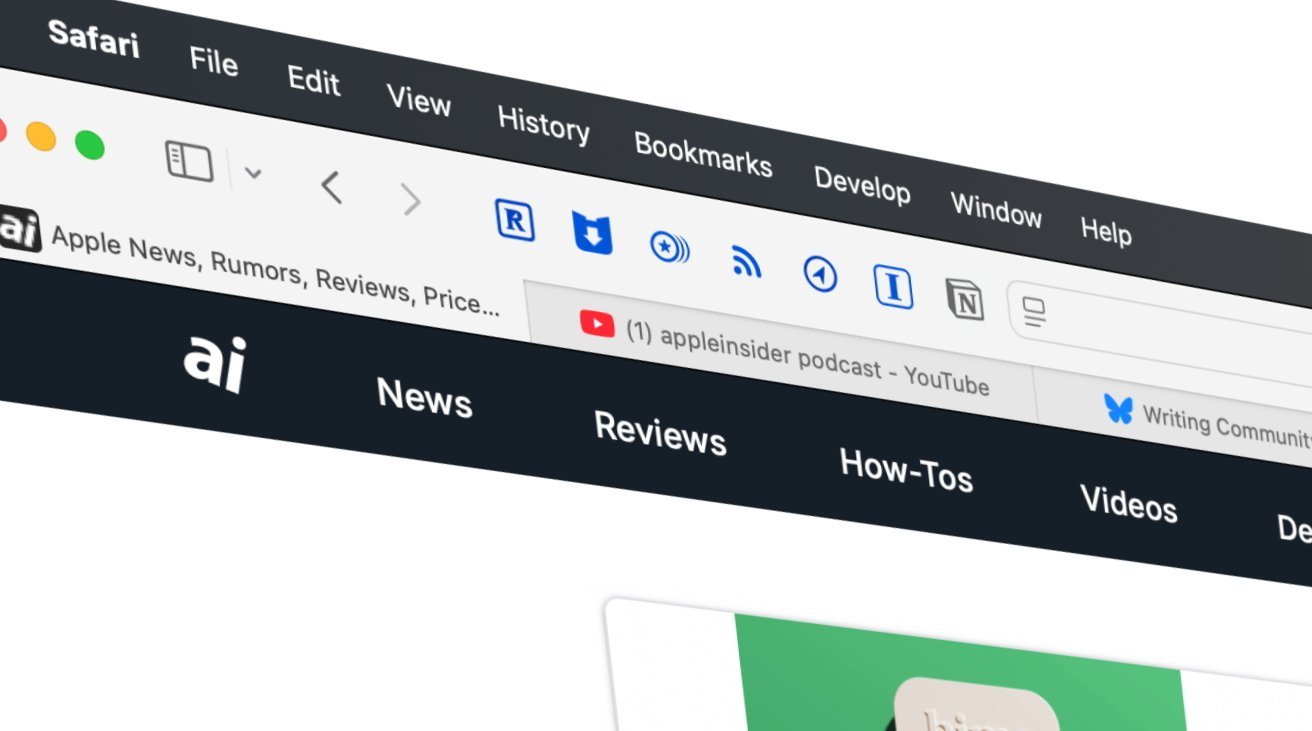 Close-up of a web browser displaying tabs with icons, including YouTube and writing community, and categories like News, Reviews, How-Tos, Videos.