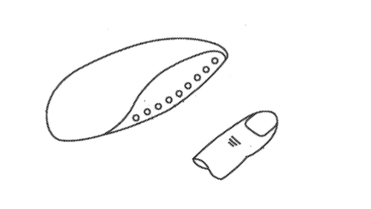 Outline of a mouse with visible sensors next to a finger with labels.