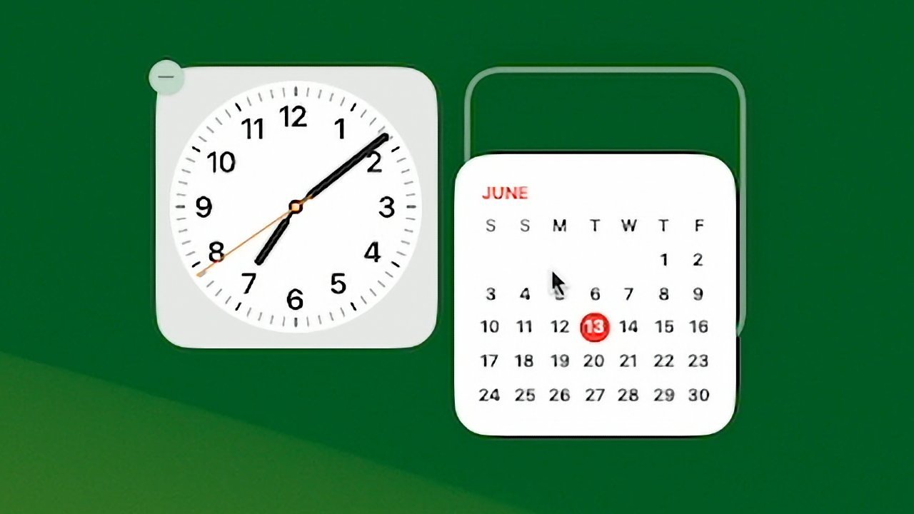 A clock showing 7:20 and a calendar displaying June, with the 13th highlighted, on a green background.