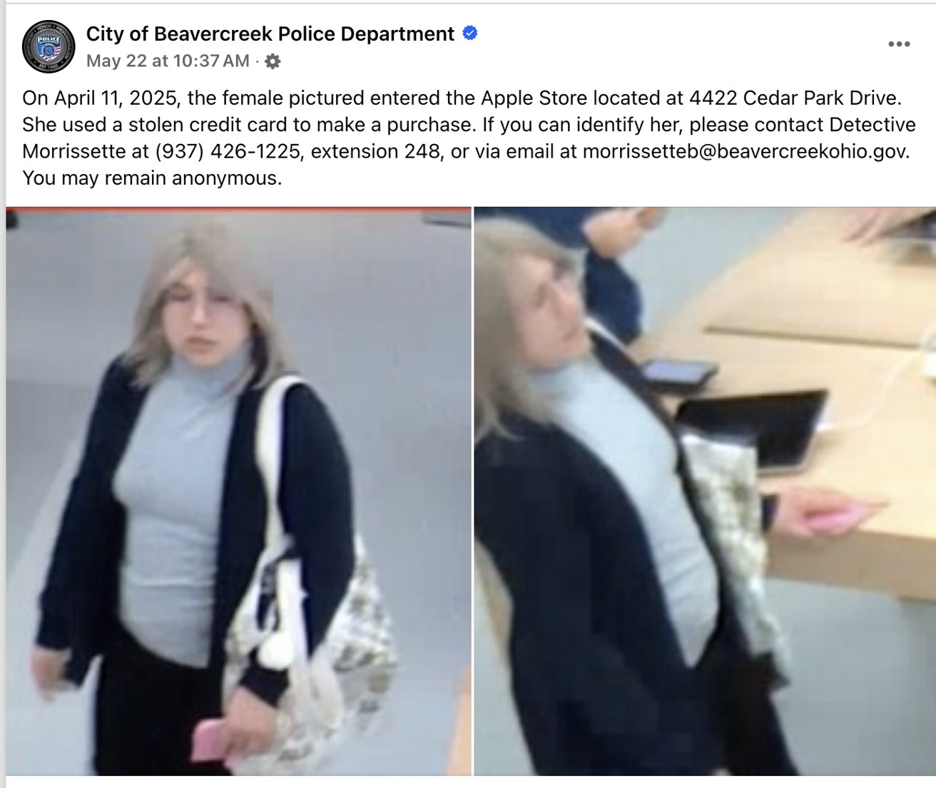 The Beavercreek Police Department's post
