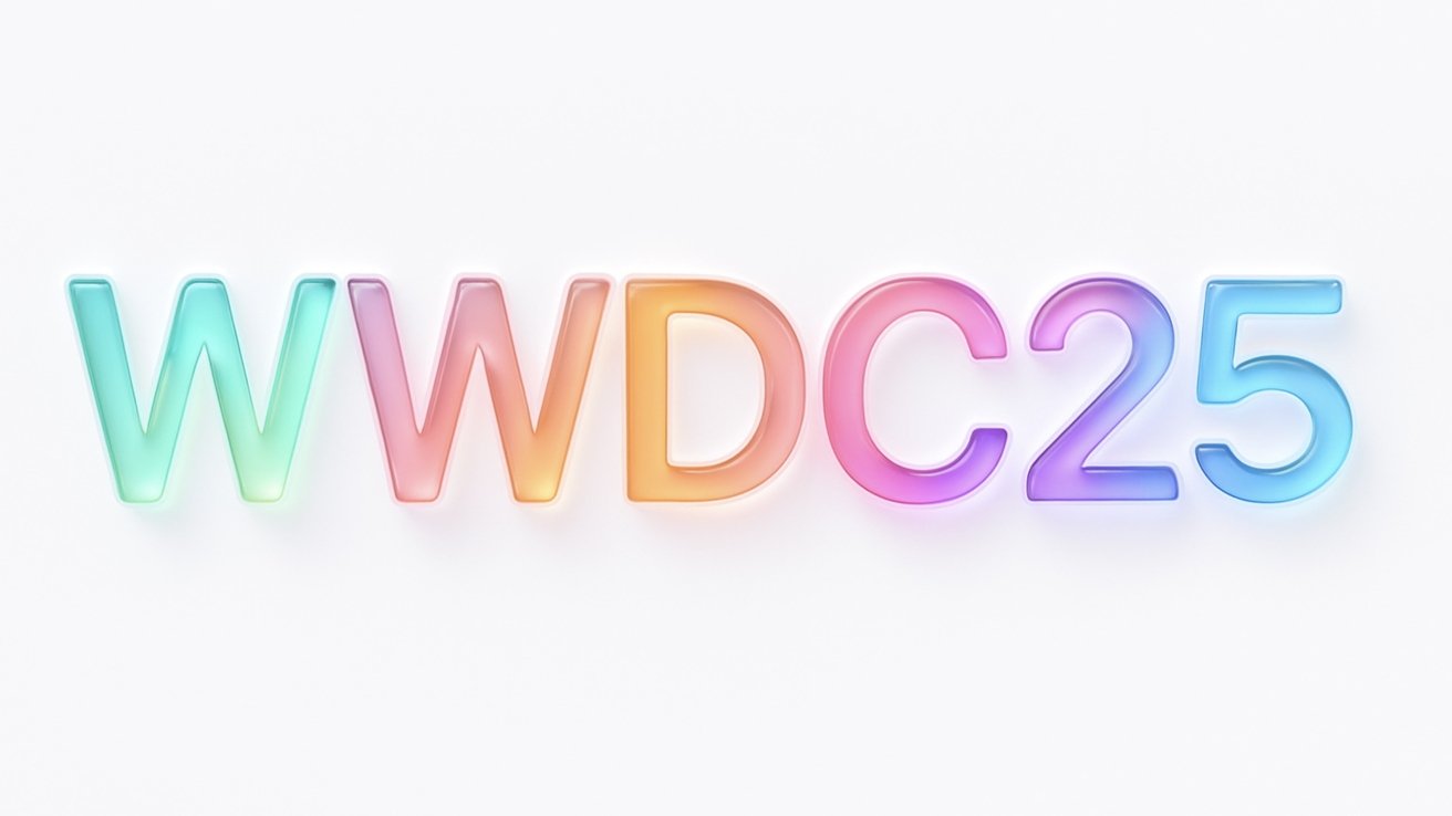 Colorful letters and numbers spell out WWDC25 on a white background.
