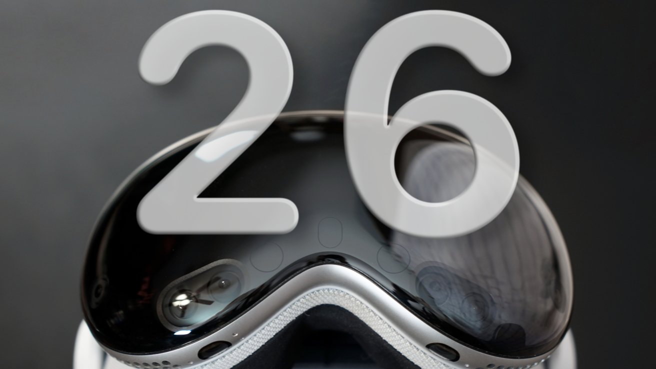 A sleek, reflective VR headset with a large translucent number 26 displayed over it against a dark background.