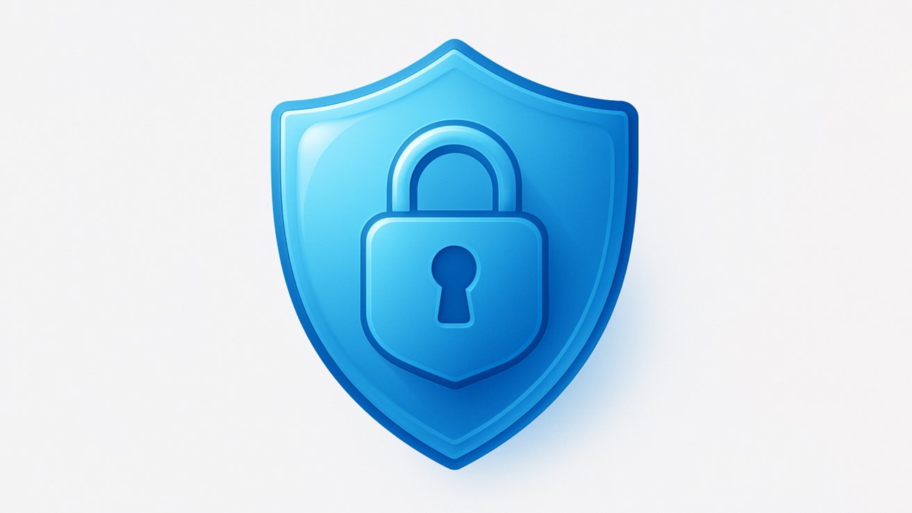 A bright blue shield with a lock symbol in the center, representing security and protection on a plain white background.