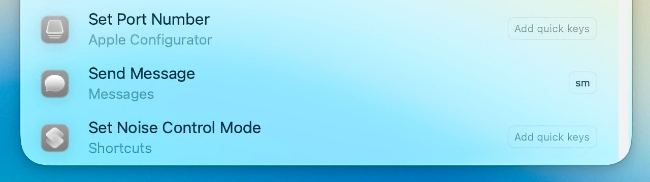 Interface with three options: Set Port Number, Send Message, Set Noise Control Mode. Each with app icons and additional options on a blue gradient background.