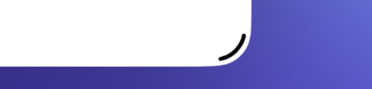 A white rectangle with a rounded corner and a small black curved line against a purple background.