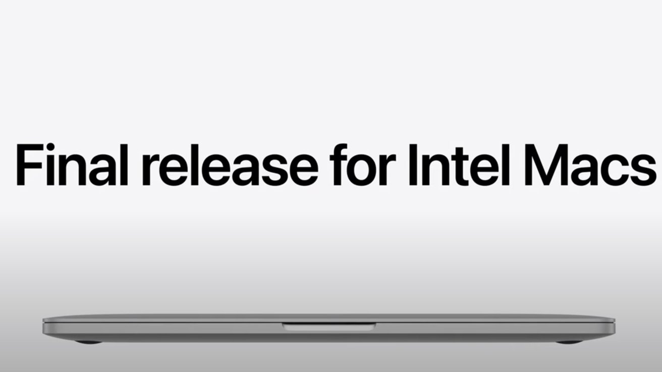 Text reads Final release for Intel Macs above a partially visible gray laptop on a light gray background.