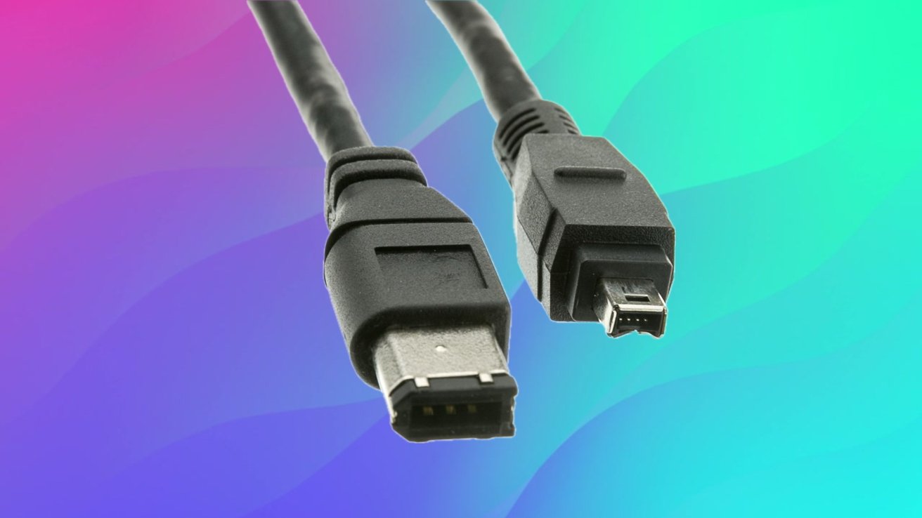 Two USB cables with different connectors against a vibrant gradient background of pink, blue, and green hues.