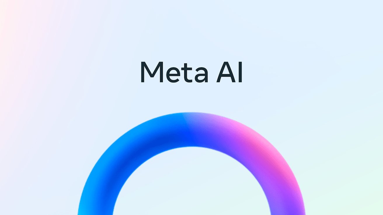 Text 'Meta AI' above a gradient arc transitioning from blue to pink on a light background.