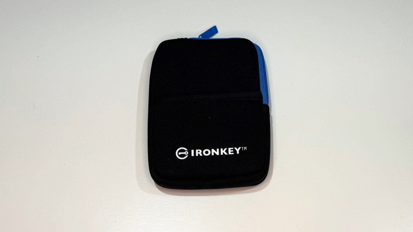 Black rectangular case with a blue zipper, featuring the white 'Ironkey' logo on the front, set against a plain background.