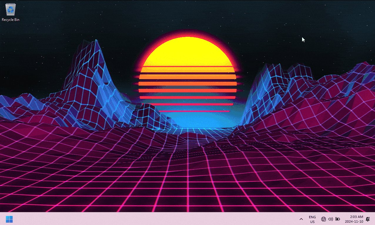 Futuristic landscape with neon grid mountains, a vibrant sunset featuring horizontal lines, and a starry night sky.