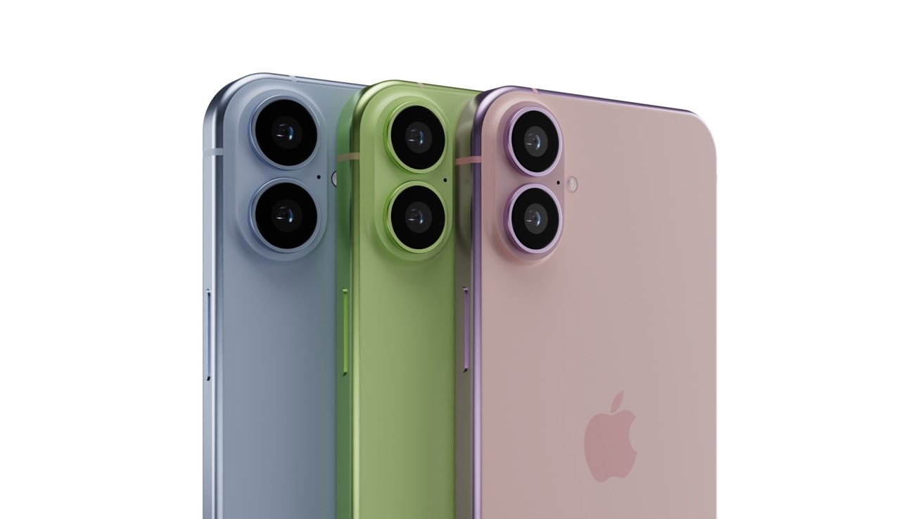 Three smartphones in blue, green, and pink, each with dual rear cameras and sleek design.