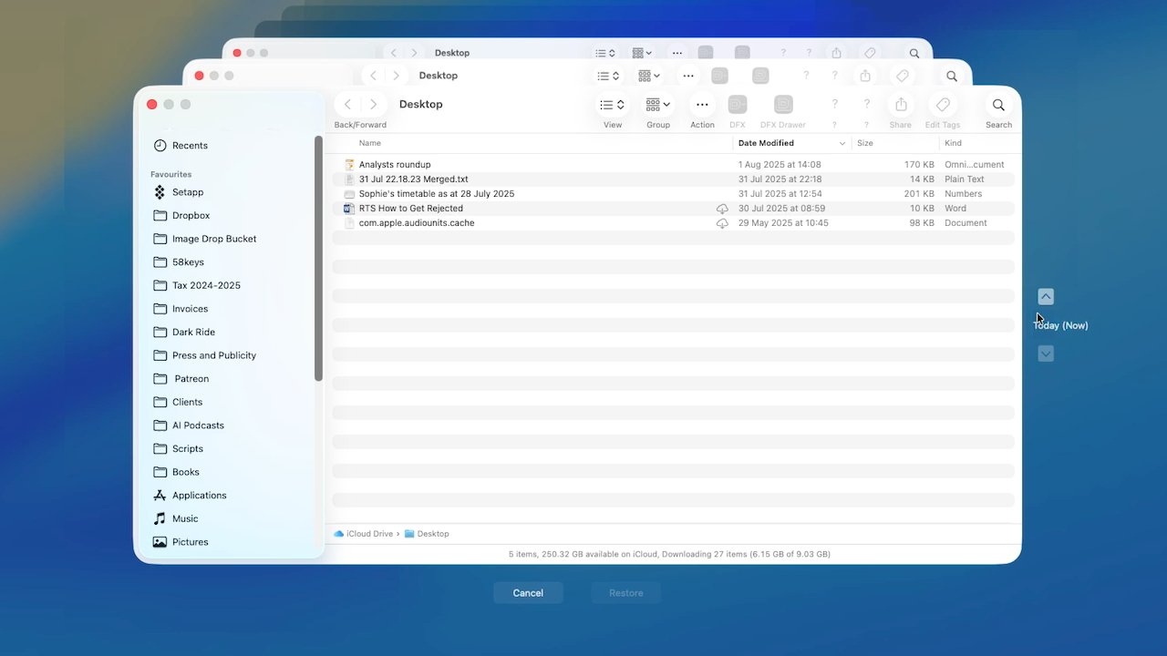 Computer screen showing a file restoration interface with folders on the left and file details, including names and sizes, on the right.