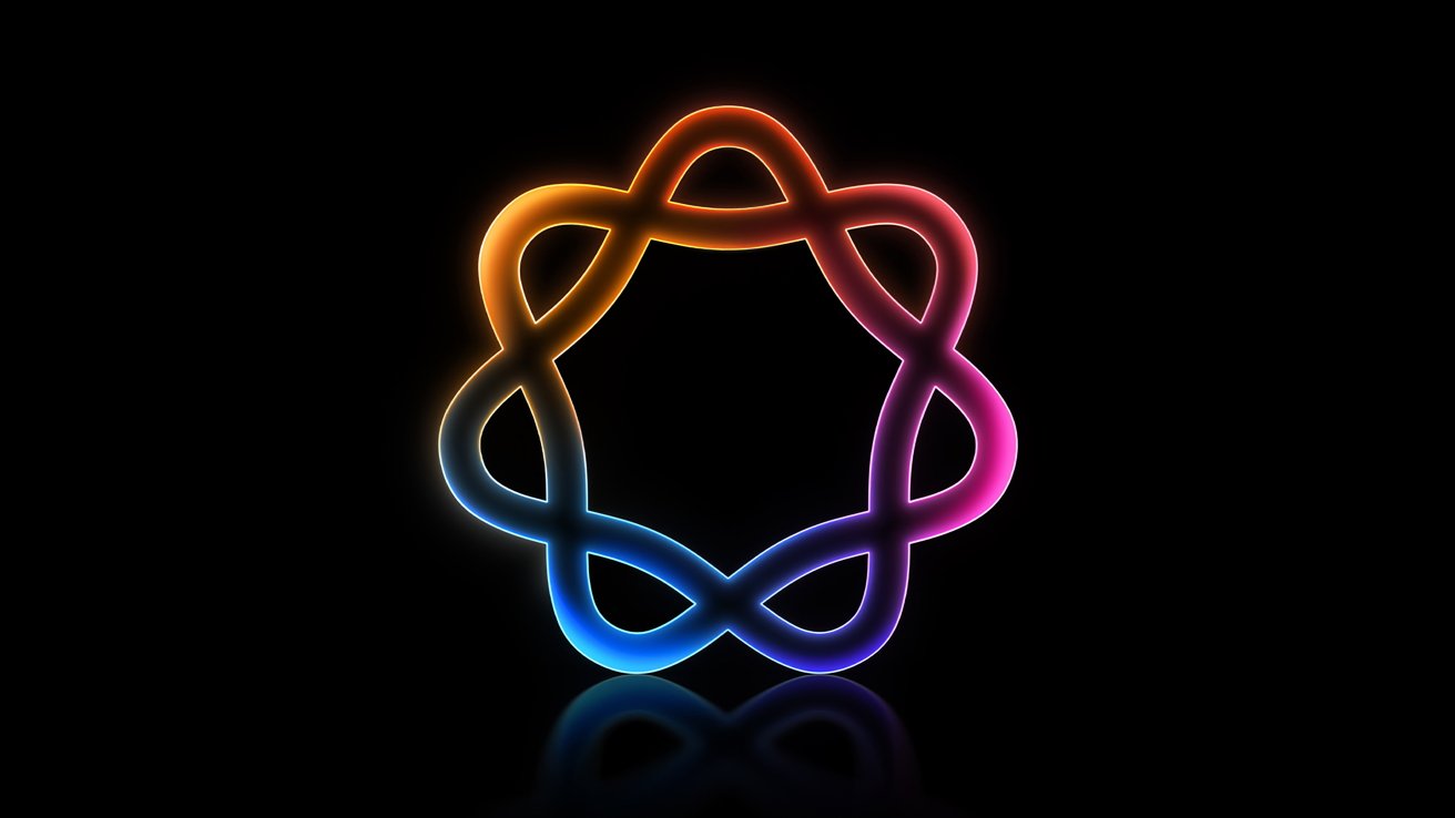 Colorful, glowing, interlocking loops form a symmetrical star-like shape on a black background.
