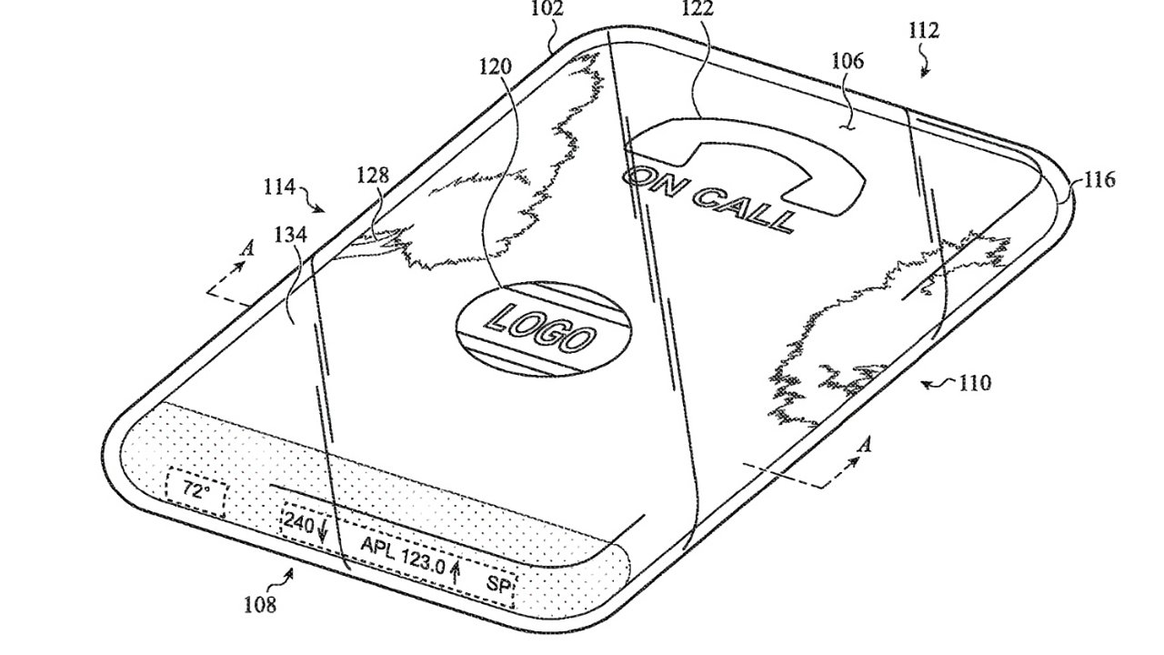 Sketch of a smartphone with 'ON CALL' text, a logo, and abstract patterns. Includes measurements, lines, and arrows.