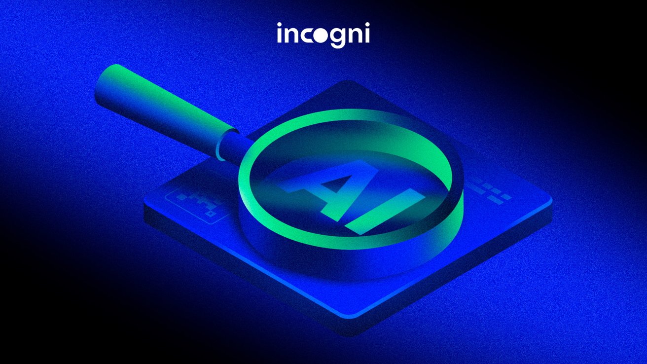 You want to do green beautiful glass over the letters AI on a blue tablet, with the word incogni aboo on a dark gradient background.