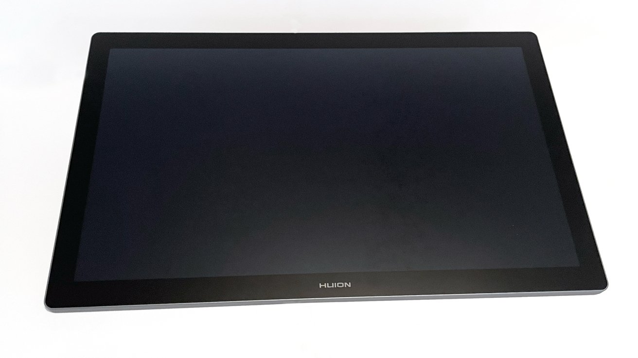 A large, black, flat-screen tablet monitor with the word 'Huion' at the bottom, set against a plain white background.