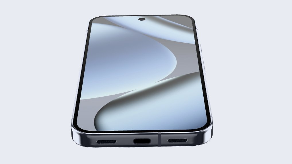 A modern smartphone with a sleek design, minimal bezel, and a front-facing camera at the top center of the screen, shown on a light gray background.