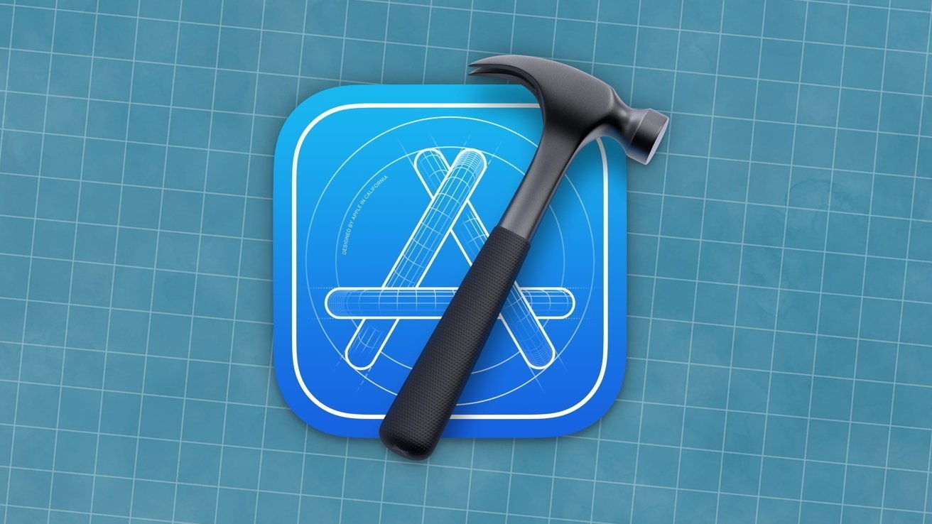 Blue app icon with a white outline of a hammer and crossed pencils on a grid background.