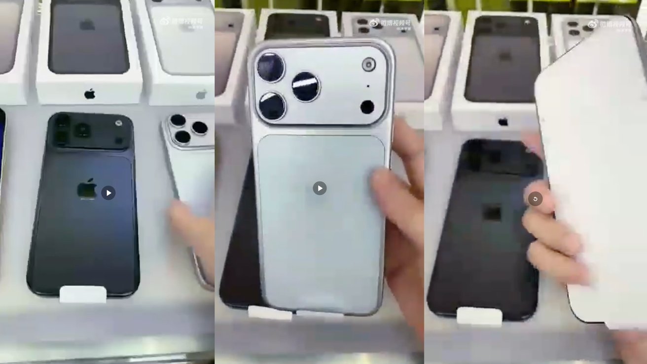 Several smartphones and their boxes displayed on a table, one phone being handled to show the camera side and the screen side.