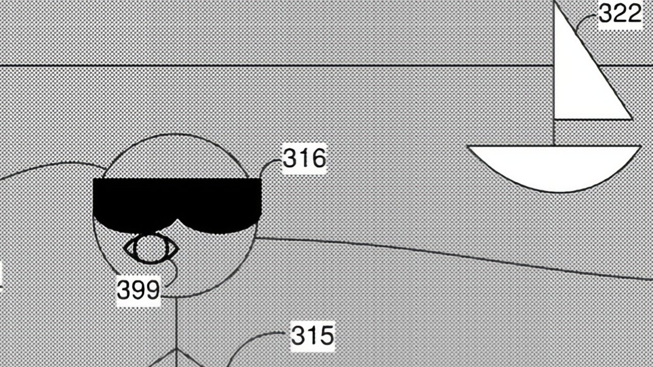 Abstract grayscale artwork featuring a stick figure wearing sunglasses, numbers scattered around, and a minimalist sailboat on the right.